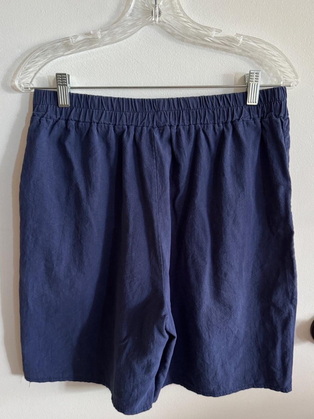 Women's Cotton Blend Navy Elastic-Waist Pull On Bermuda Shorts Size L Culottes - Picture 8 of 8
